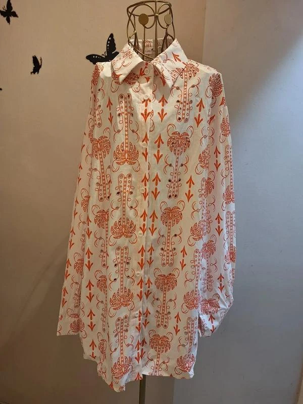 Chemise en coton blanc & imprimé orange